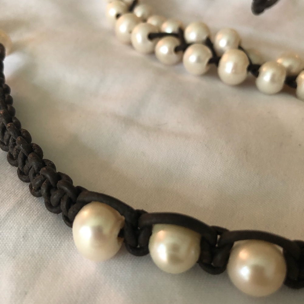 Handmade pearl and twine necklace/bracelet set